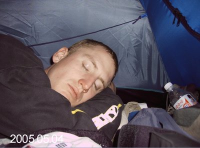 Leif sleeping in tent